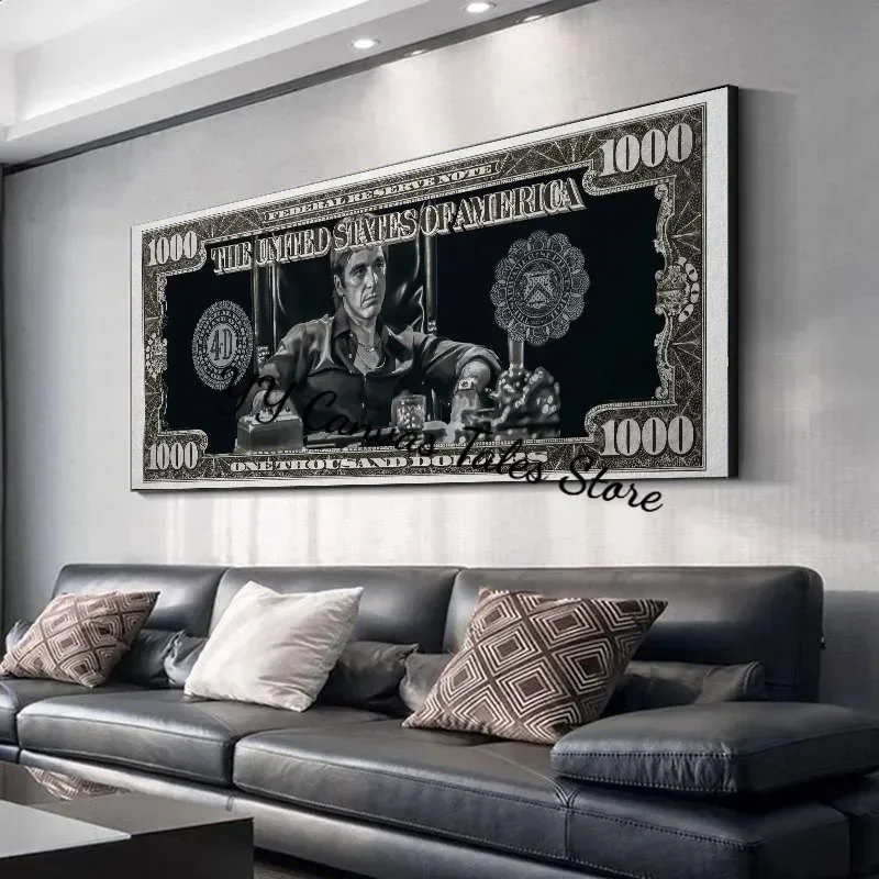 1 peça de pintura em tela sem moldura, filme clássico, arte de parede Scarface Tony Montana Dollar, pôster impresso em tela HD, para casa, sala de estar, R