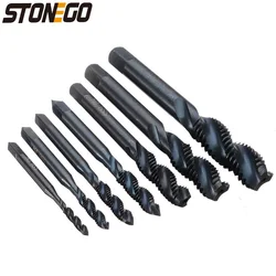 STONEGO 5/7PCS HSS 6542 Nitriding Coated Spiral Point Thread Metric Drill Bit Set, Spiral Thread Tap Screws M3-M12