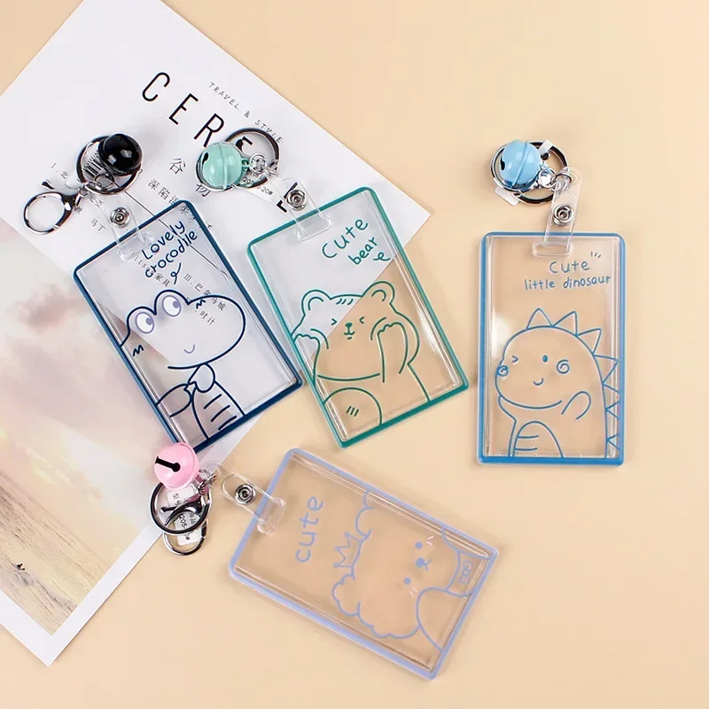 

Cartoon Card Case for Girl Boy ID Holder Badge Cover with Bell Business Credit Card Holder Case Acrylic Transparent Keychain New