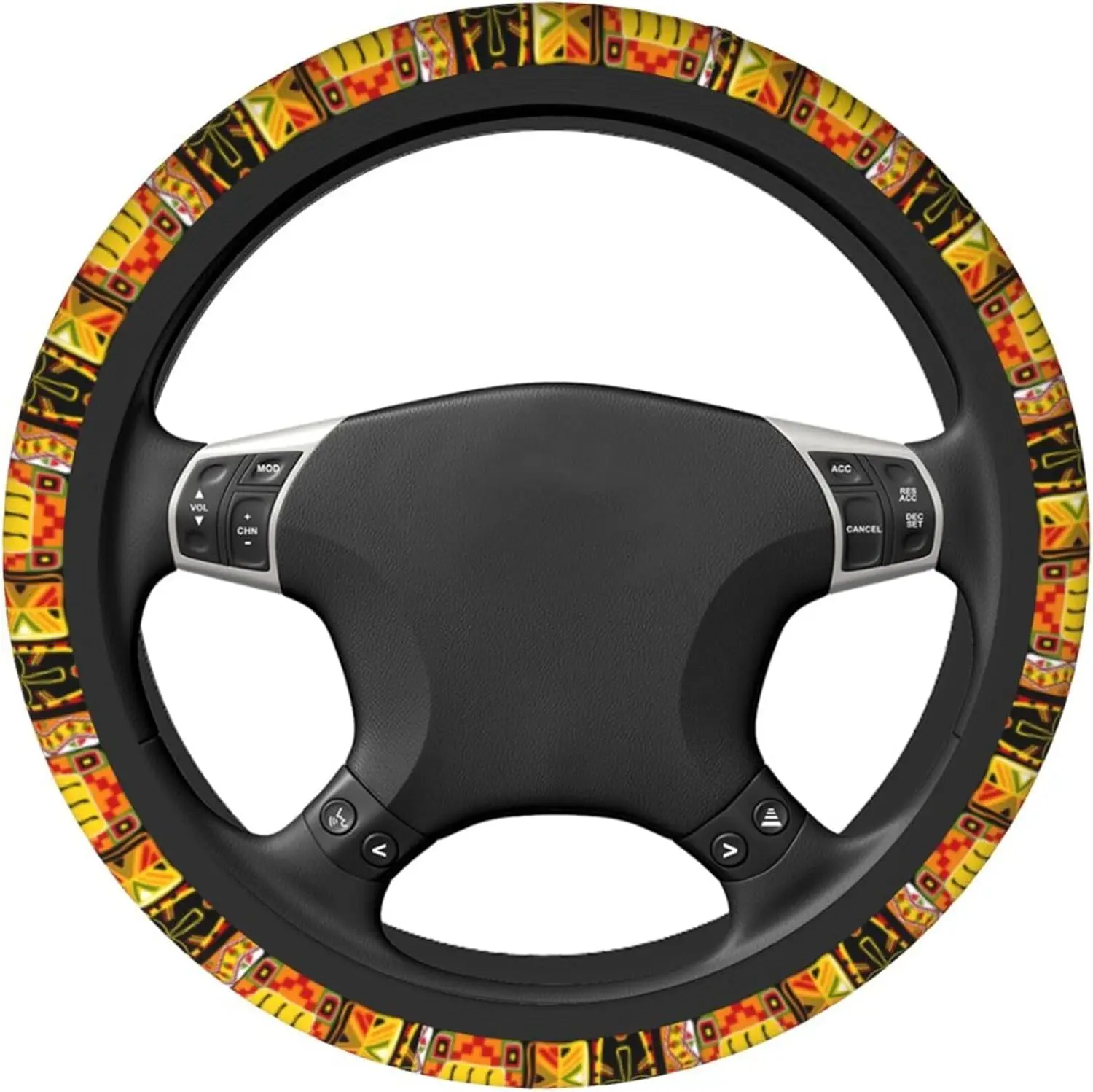 African Women Geometric Colorful Ethnic Neoprene Steering Wheel Protector Universal Fit Most Car Sedans SUVs - 15 Inch