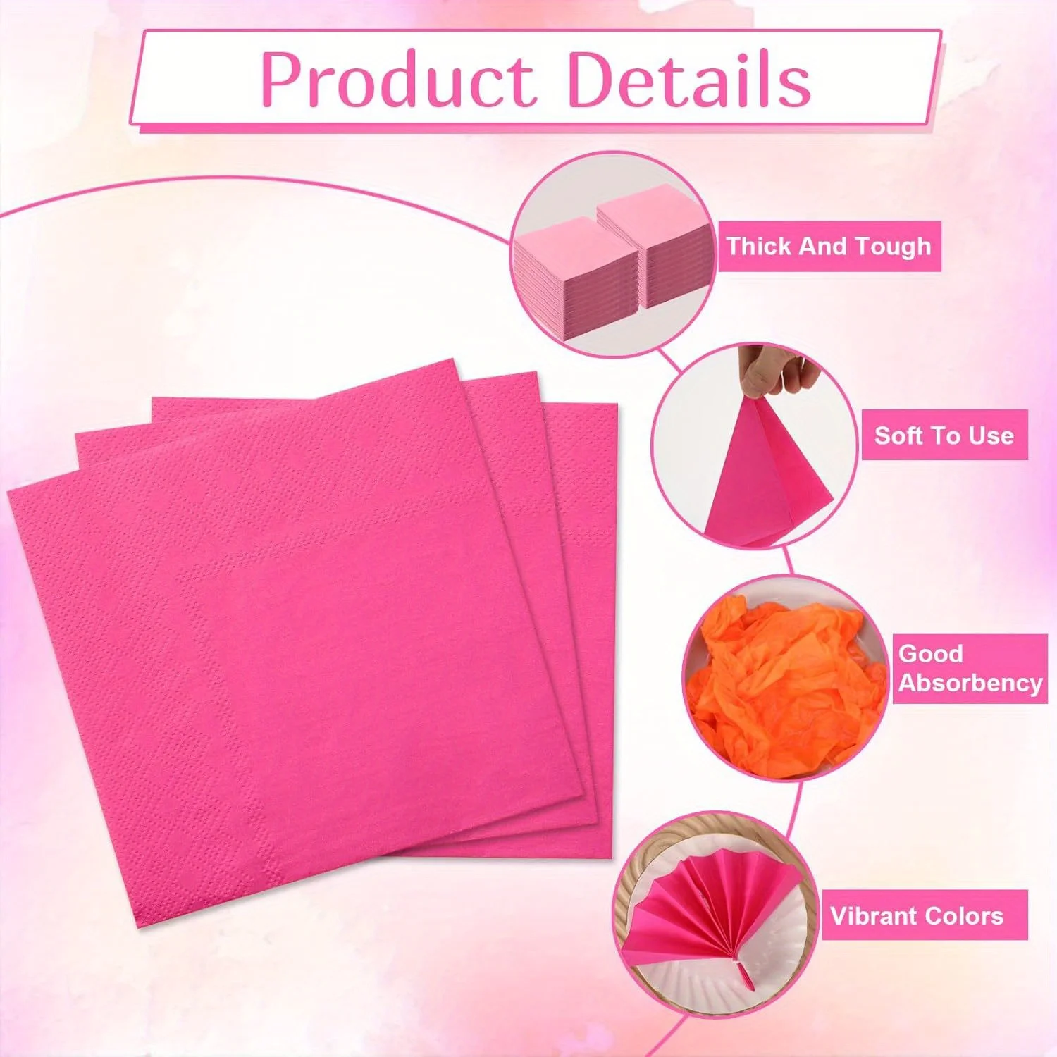 120 Stück Papierservietten, 12,7 x 12,7 cm, mehrfarbige Getränkeservietten, 3 Farben, Abendessenservietten, orangefarbene Gästeservietten, Einweg – Detail 3
