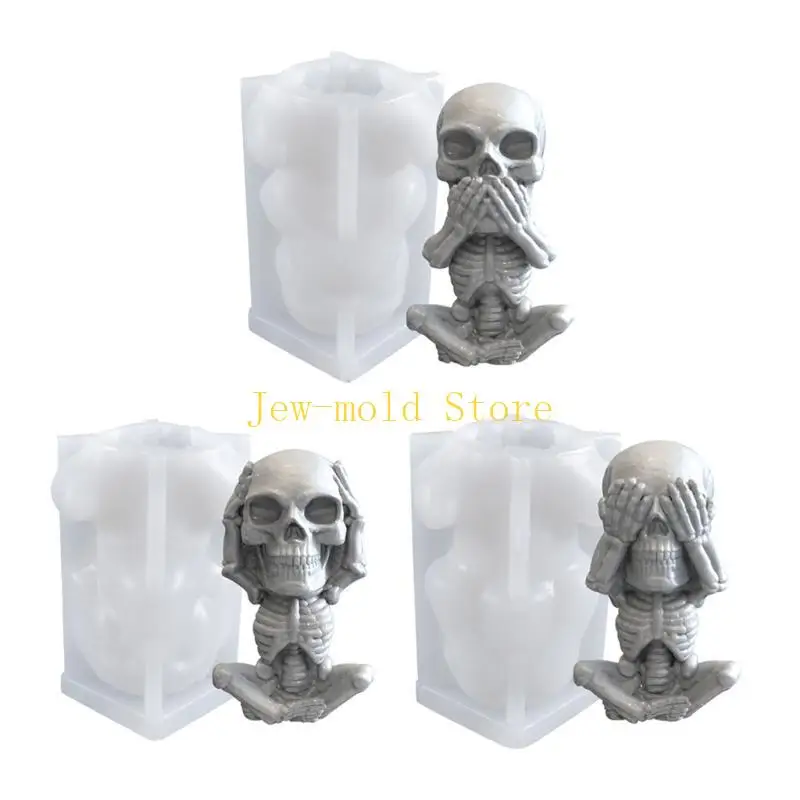 

C71B Skull Epoxy Resin Mold Halloween Funny Skeleton Modeling Plaster Silicone Mould DIY Crafts Soap
