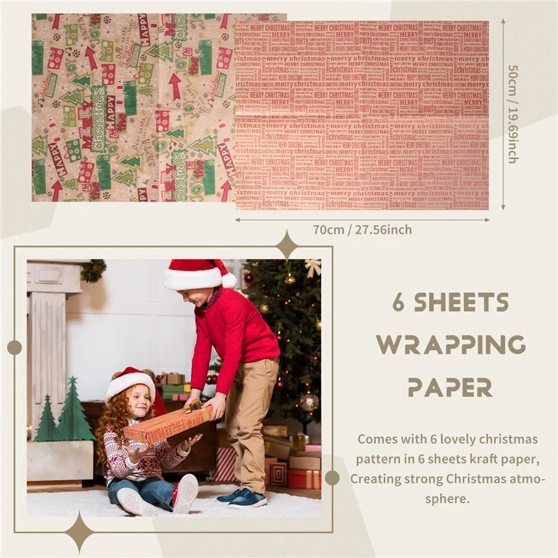 Practical-6 Pack Wrapping Paper Sheets,For Christmas Birthday Party Wrapping Paper Set Gift Wrap Papers