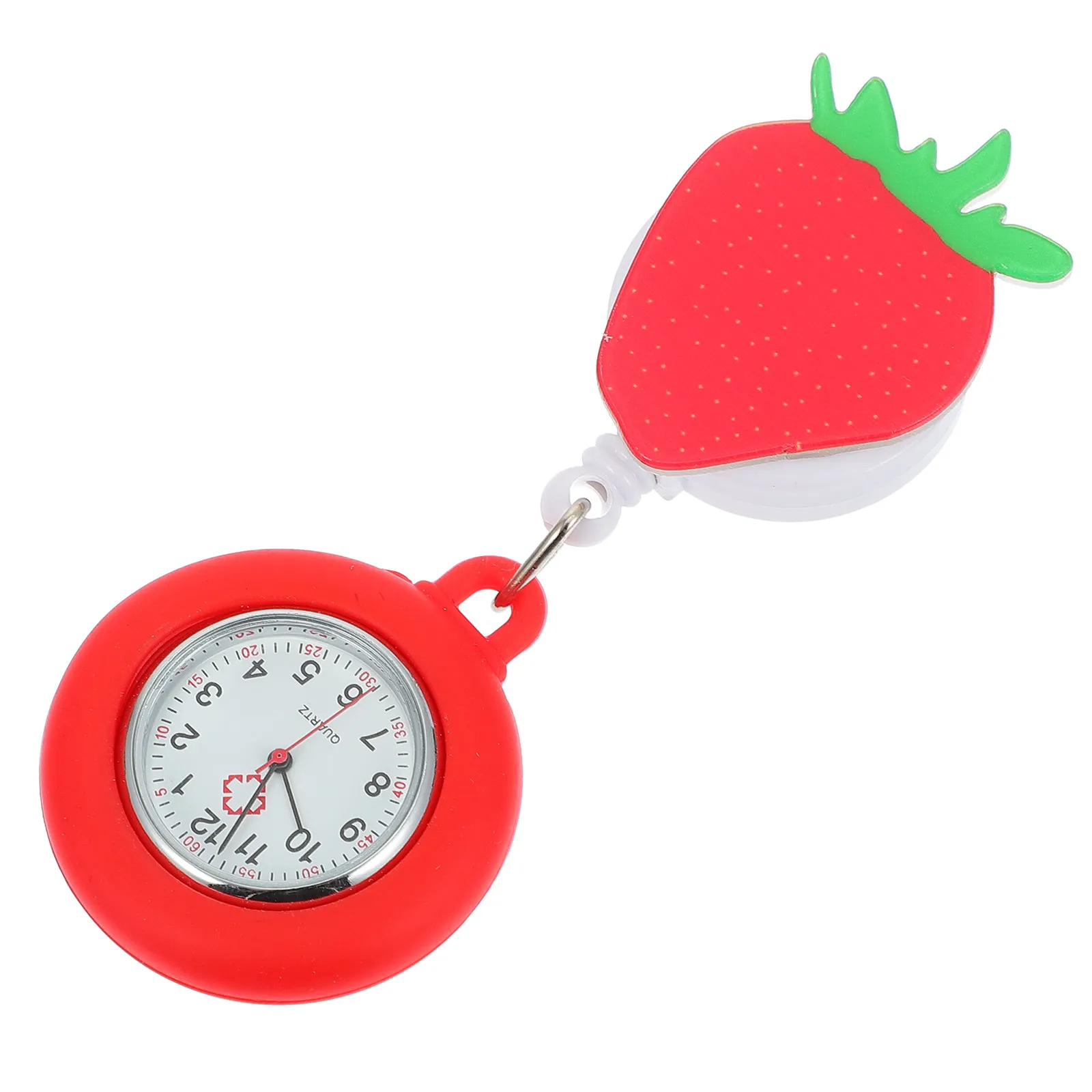 Retractable Nurse Pocket Watch Strawberry Pattern Portable Quartz Watch for Nurses Doctors Use Retractable Nurse Watches