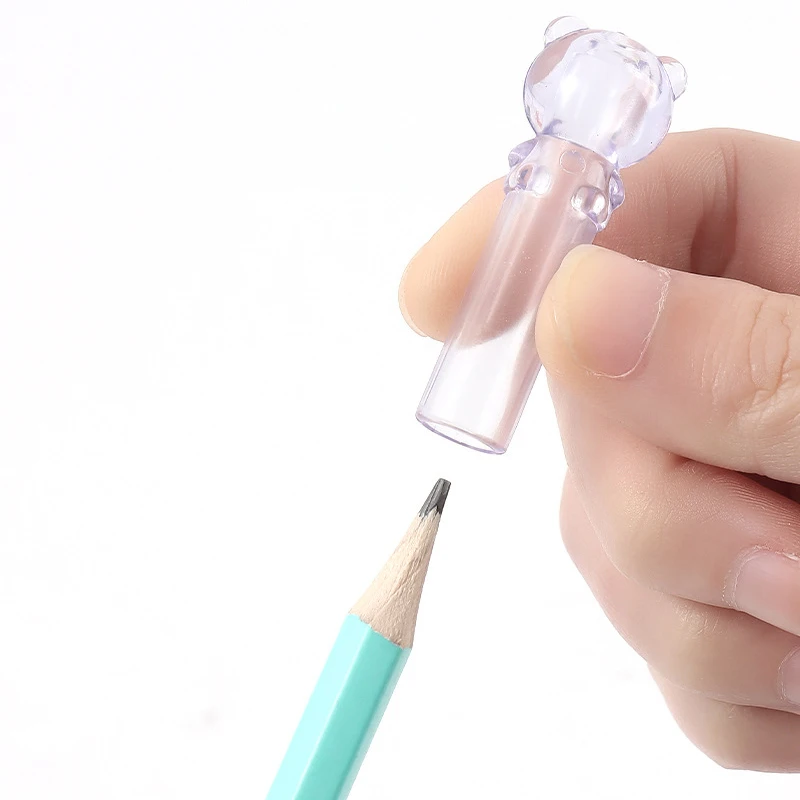 3 قطعة/المجموعة كريستال الدب الصغير غطاء قلم رصاص شفاف ، غطاء قلم رصاص ، غطاء قلم طالب المدرسة رياض الأطفال قلم رصاص حامي