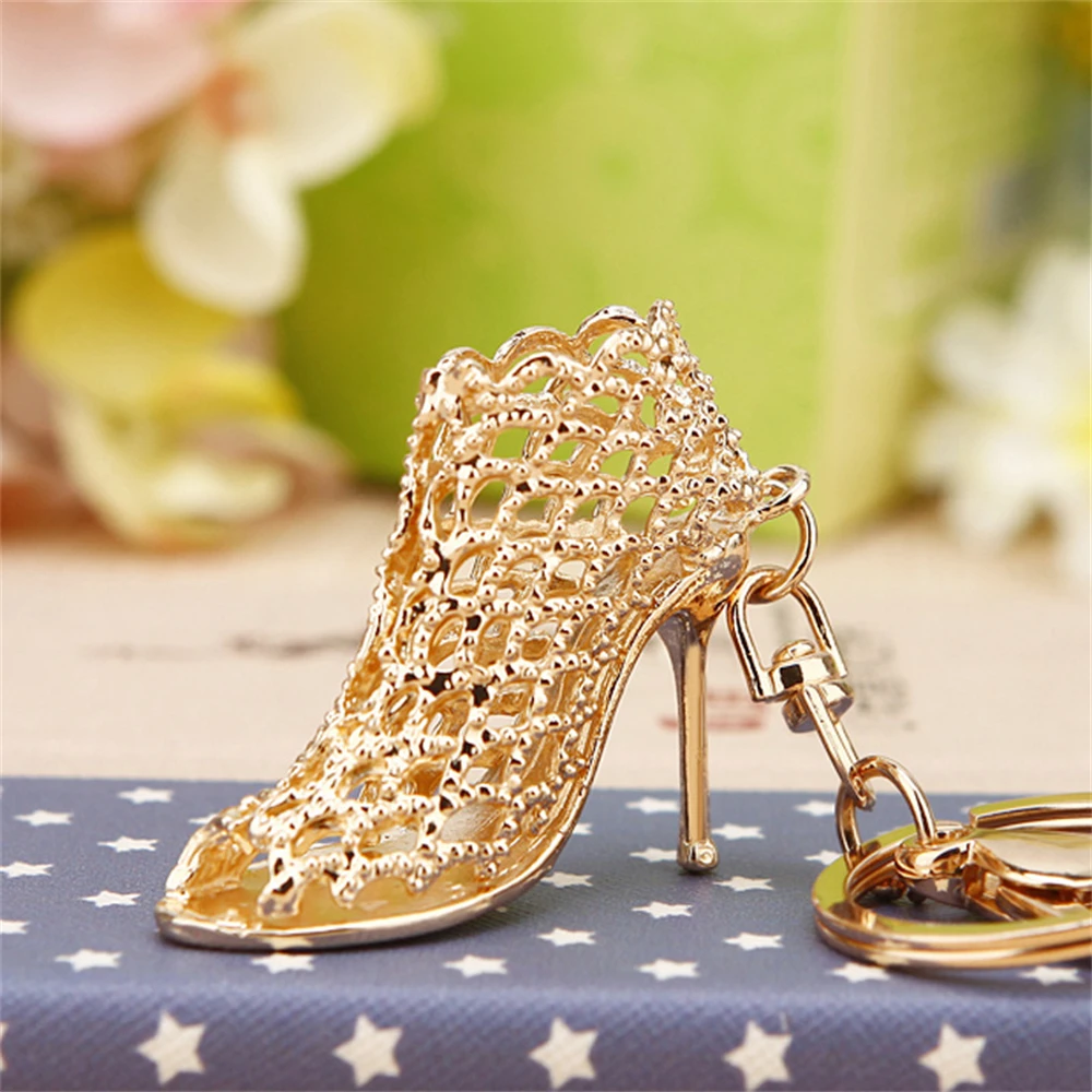 Creative Heels Shape Keychains Luxury Rhinestone Crystal Shoe Keyring for Women Girls Handbag Phone Pendant Jewelry Accessories