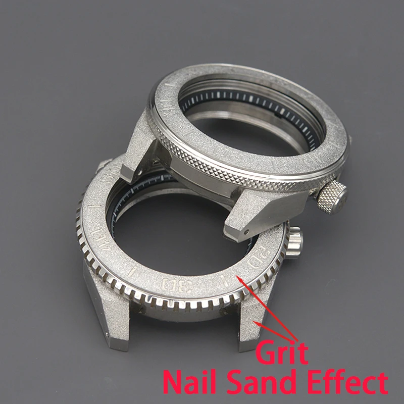 Silver Watch Case With Grit Nail Sand Effect Sapphire Glass 100M Waterproof Fit NH34 NH35 NH36 For King Samurai Series
