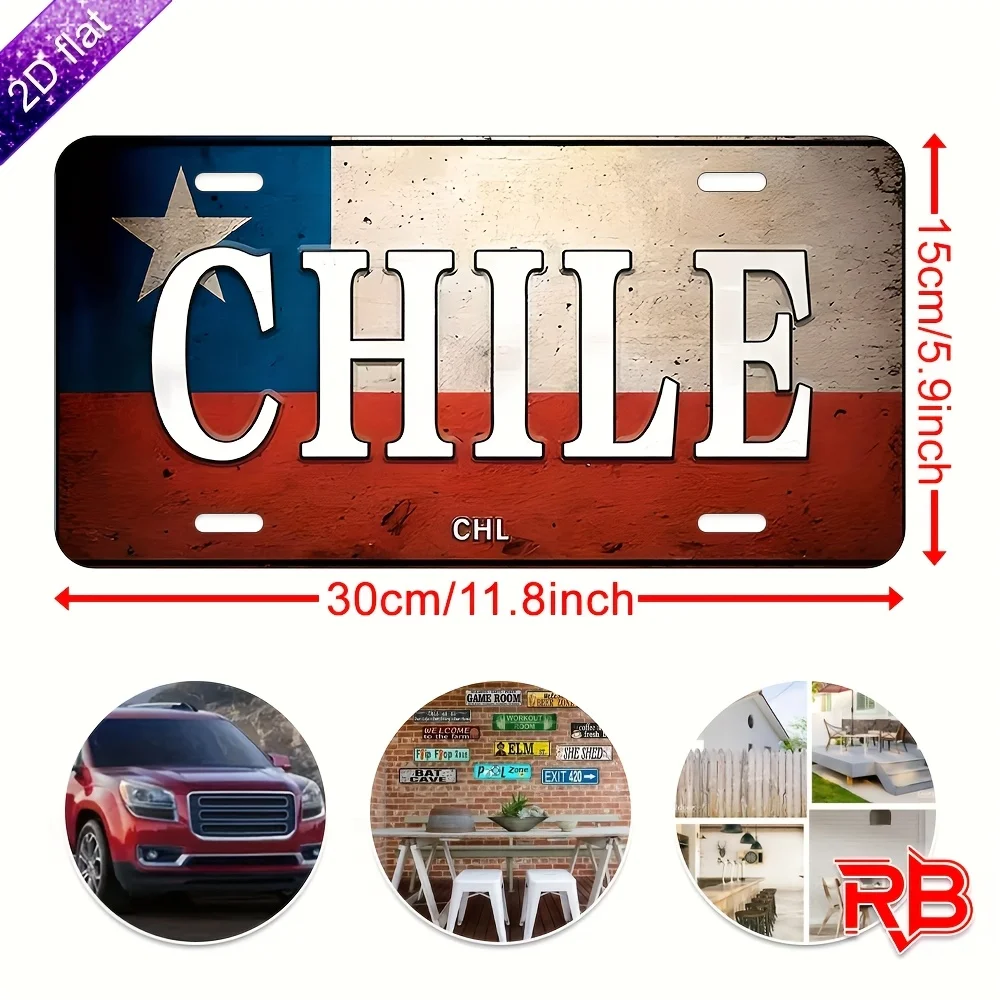 Chilean Flag Metal Sign Large  Wall Plaque with Chile National Emblem (Star & Coat of Arms Design) for Indoor/Outdoor Decoration