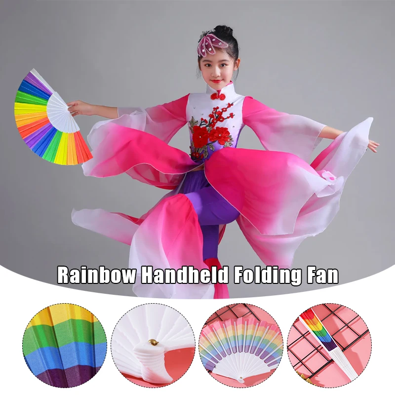 

5pcs Rainbow Folding Fan Plastic Children's Perform Dance Fan Shooting Props Craft Fan Gift Home Wedding Party Decoration Fans