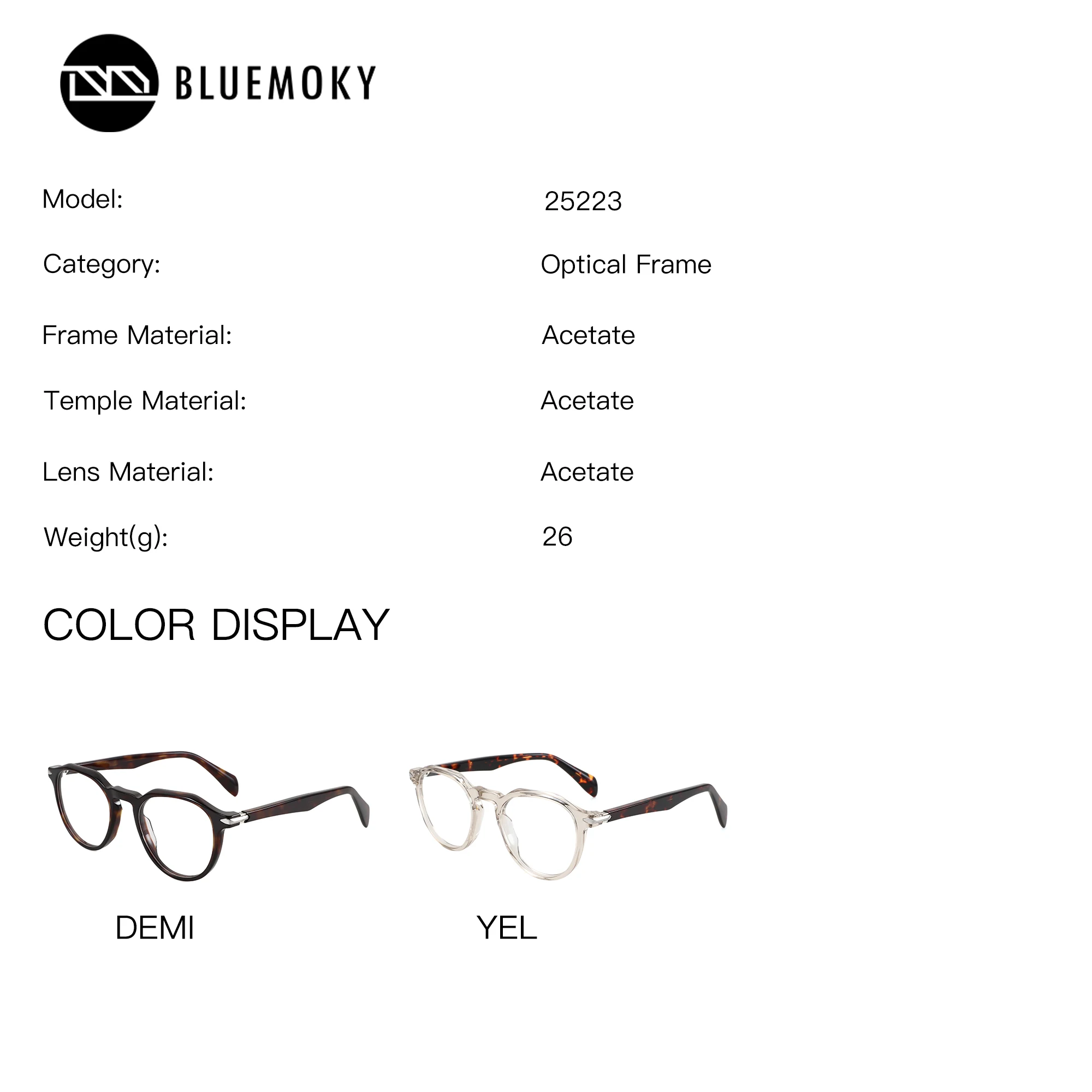 BLUEMOKY S Size Acetate Round Correction Eyeglasses with Prescription Glasses Men Women Anti Blue Light Myopia Eyewear