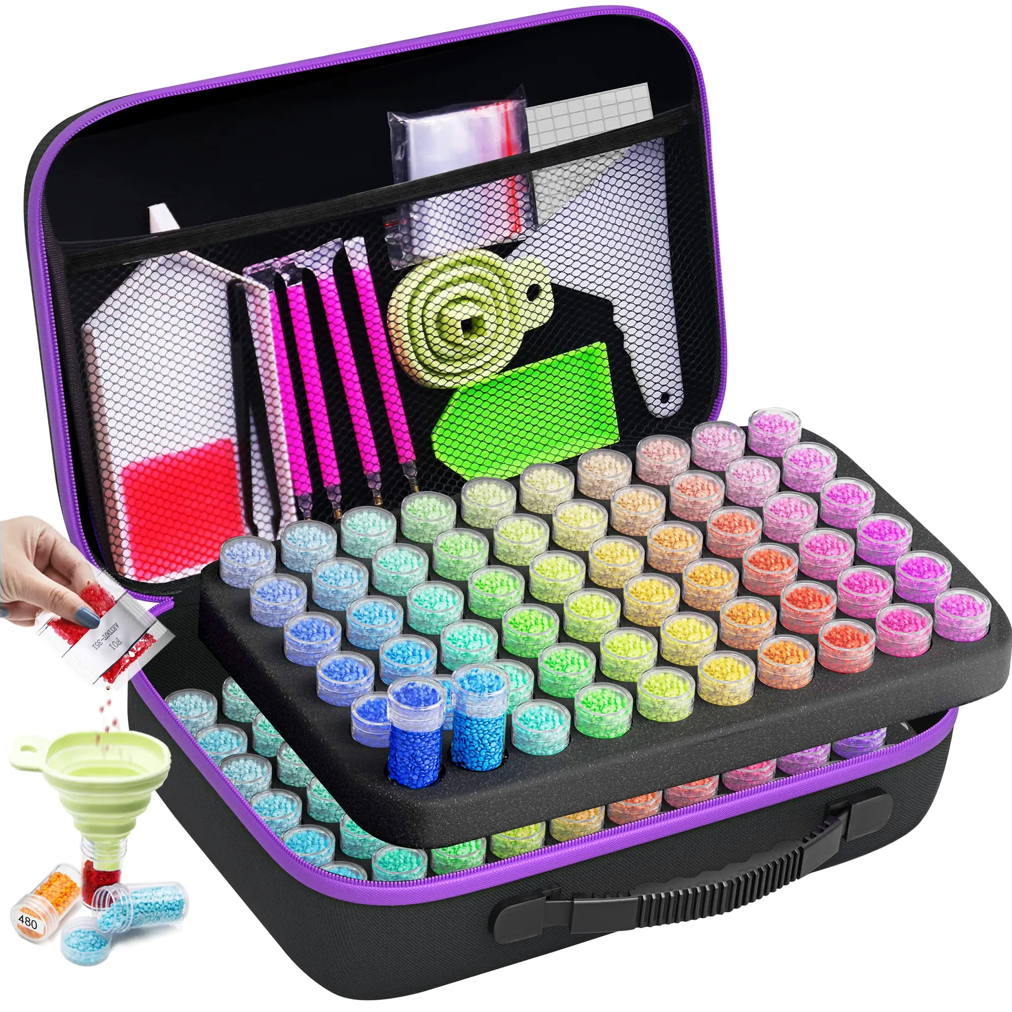 

120 Bottles Diamond Painting Storage Case, Large Capacity Bead Organizer Kit with Tools & Funnel for DIY Art Craft