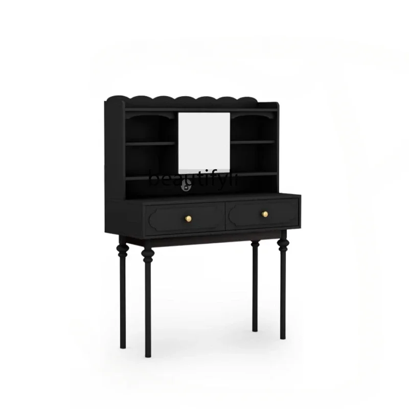 07American Retro Dressing Table Makeup Mirror Desk Integrated Chinese Style Mini Makeup Table 60