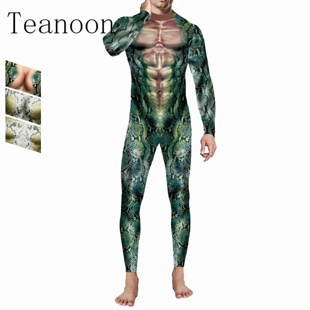 

2024 New Men Women Funny Green Jumpsuit Carnival Slim Cosplay Costume Digital Print Bodysuit Female Holiday Party Onesie Set