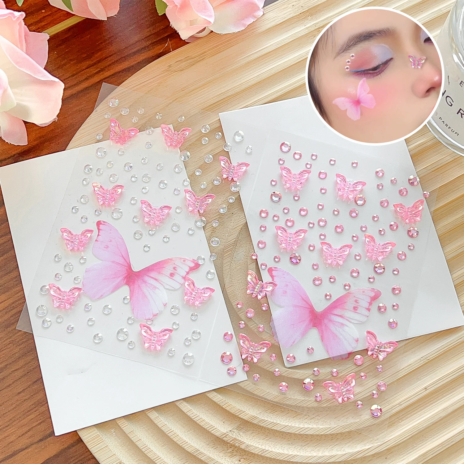 ملصقات الفراشة الشمسية ذاتية اللصق DIY كريستال الماس الوجه الشارات المؤقتة الوشم النسيج اليومي بريق ماكياج ملصق