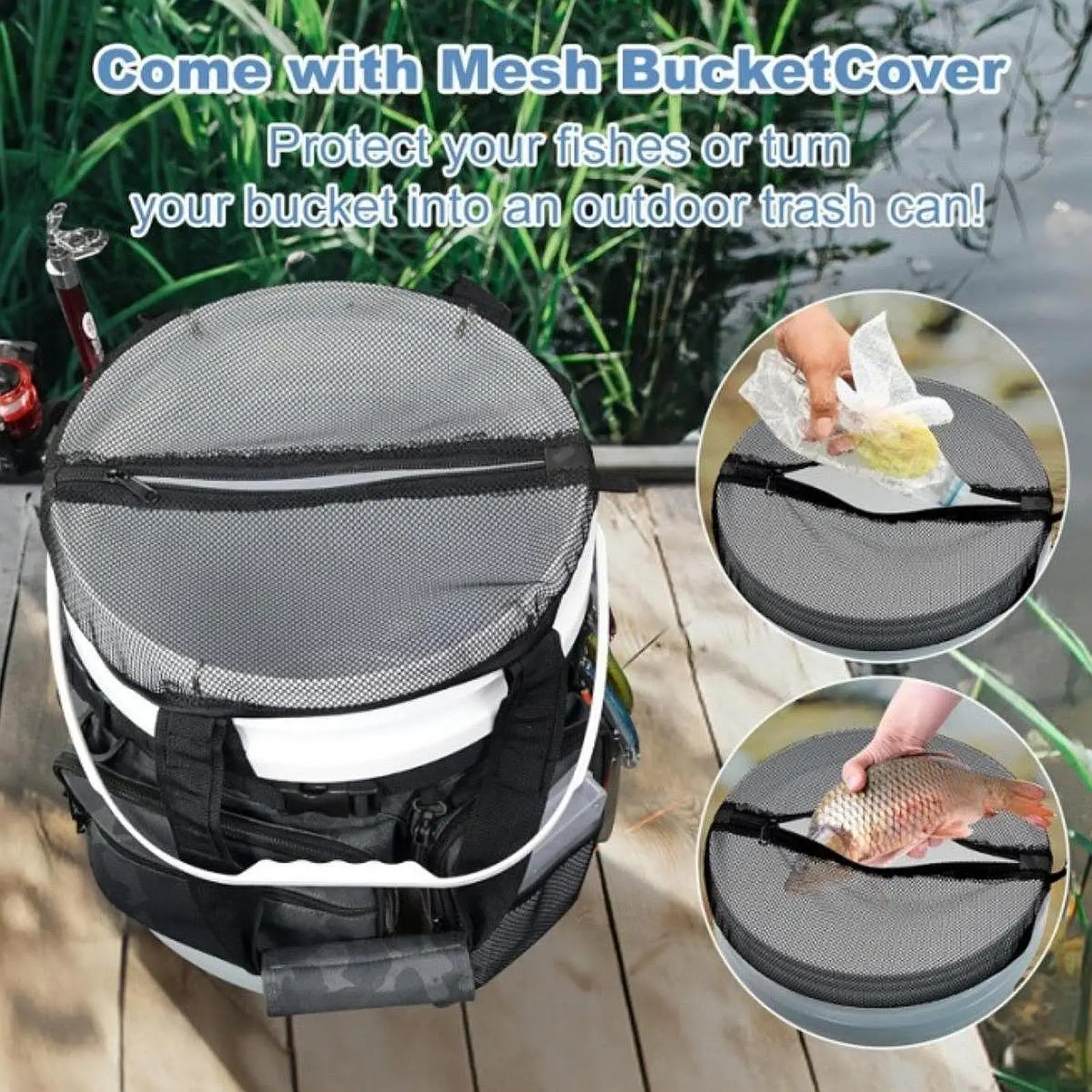 Fishing Bucket Organizer, Portable, Equipment, Waterproof Practical Versatile Accessory Adjustable Buckle Strap Multipockets