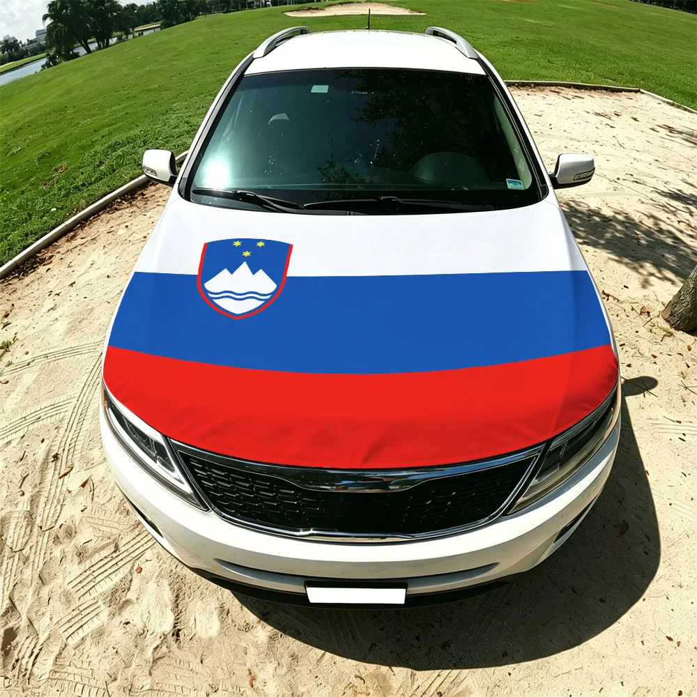 130x160cm Slovenia Flag Car Hood Cover, Elastic Windproof Patriotic Bonnet Banner