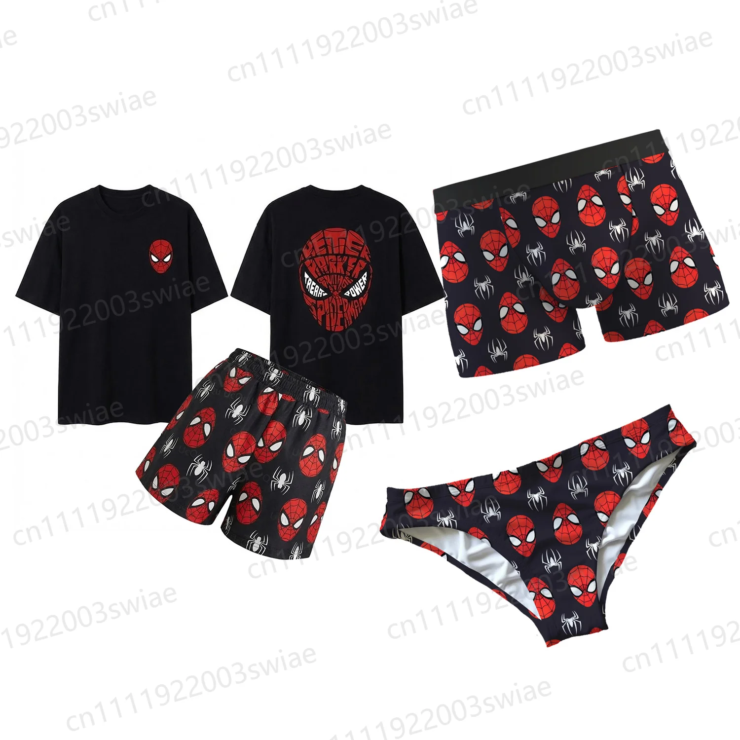 2026 New Summer Couples Matching Spider Classic Logo Pajama Set Black Red His Hers Loungewear Underwear For Adult/Kids tee