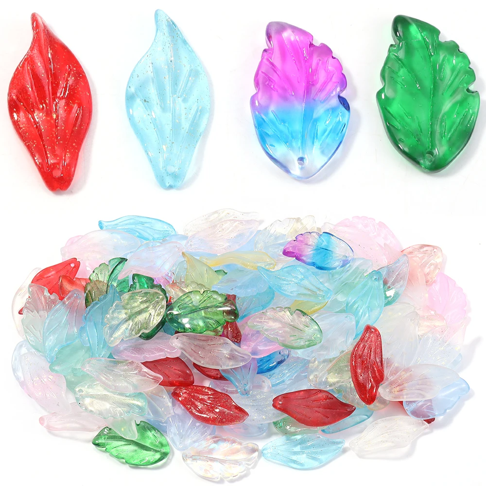 20 Stück Glasblattperlen, bunte Lampwork-Blätterperlen für die Schmuckherstellung, DIY handgefertigte Armbänder, Halsketten, Ohrringe, Zubehör