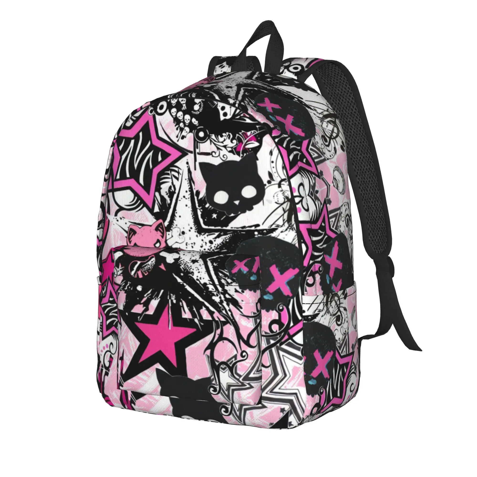 Punky Pink Emo Backpack  Trekking Backpacks Female Designer Pattern School Bags Modern Rucksack