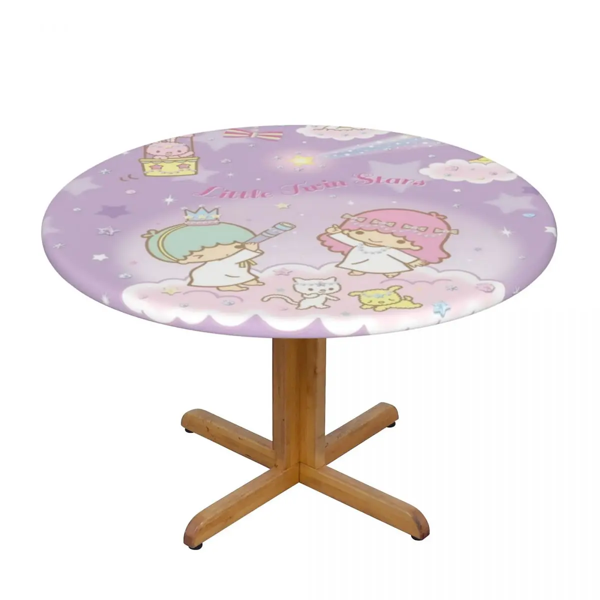 Customized Round Little Twin Stars Sanrio Cartoon Kiki Lala Tablecloth Fit 40