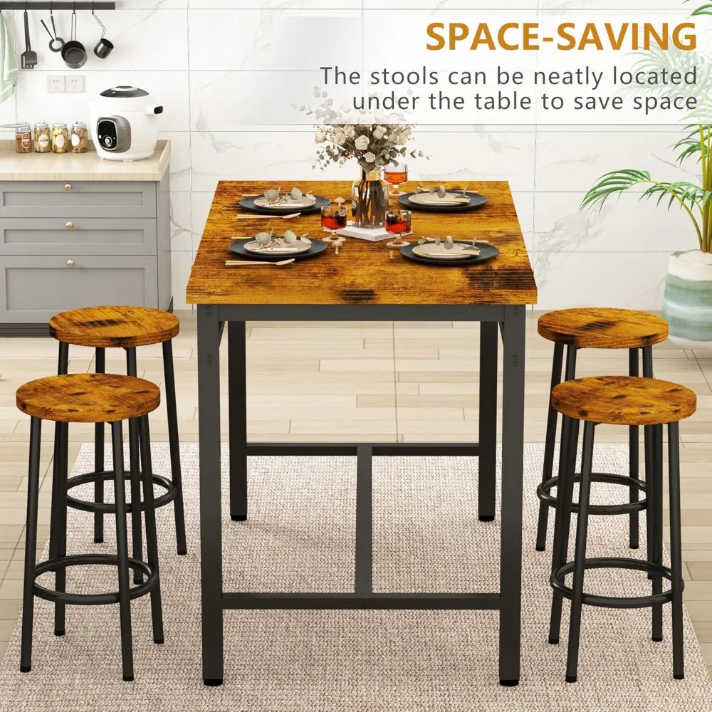 Industrial Counter Height Bar Table Set with 4 Chairs | 5-Piece Pub Dining Table Set for Home & Kitchen