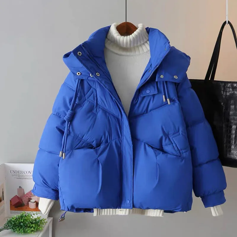 Korean short Down Cotton Jacket Female Hooded Parkas Thick Warm Padded Coat Loose Women\'s Snowsuit Winter Outwear New Style 2025