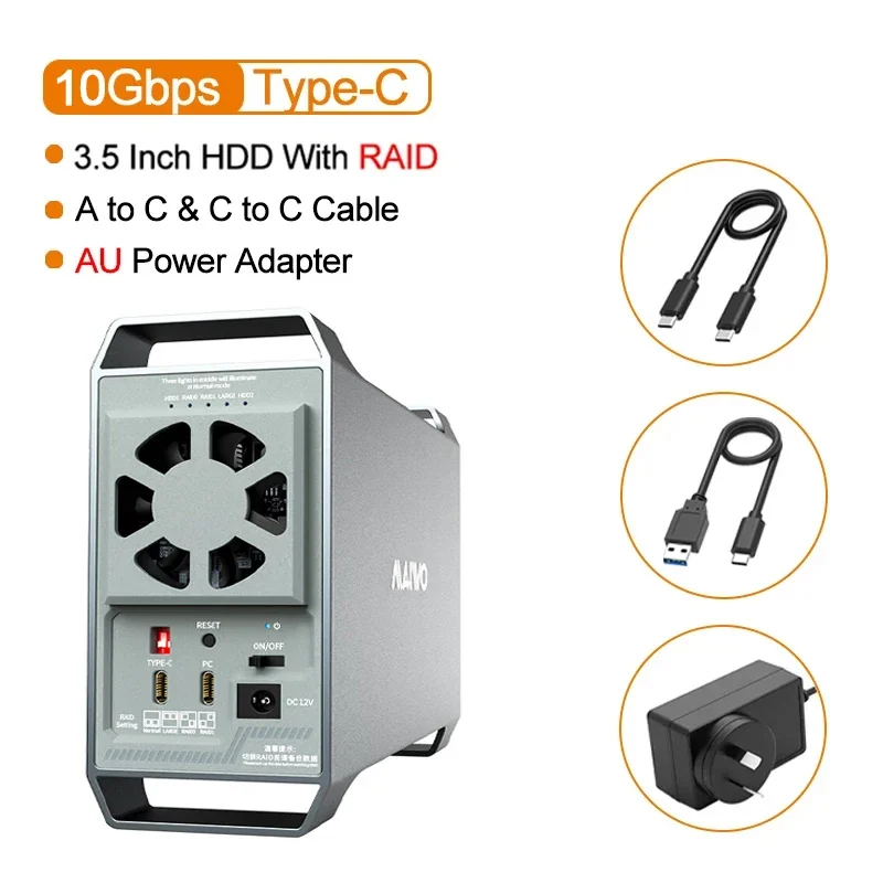 MAIWO Dual-bay intelligente temperatuurgestuurde schijfarray-kast Type-C met Raid aluminium omhulsel 3,5-inch SATA harde schijf