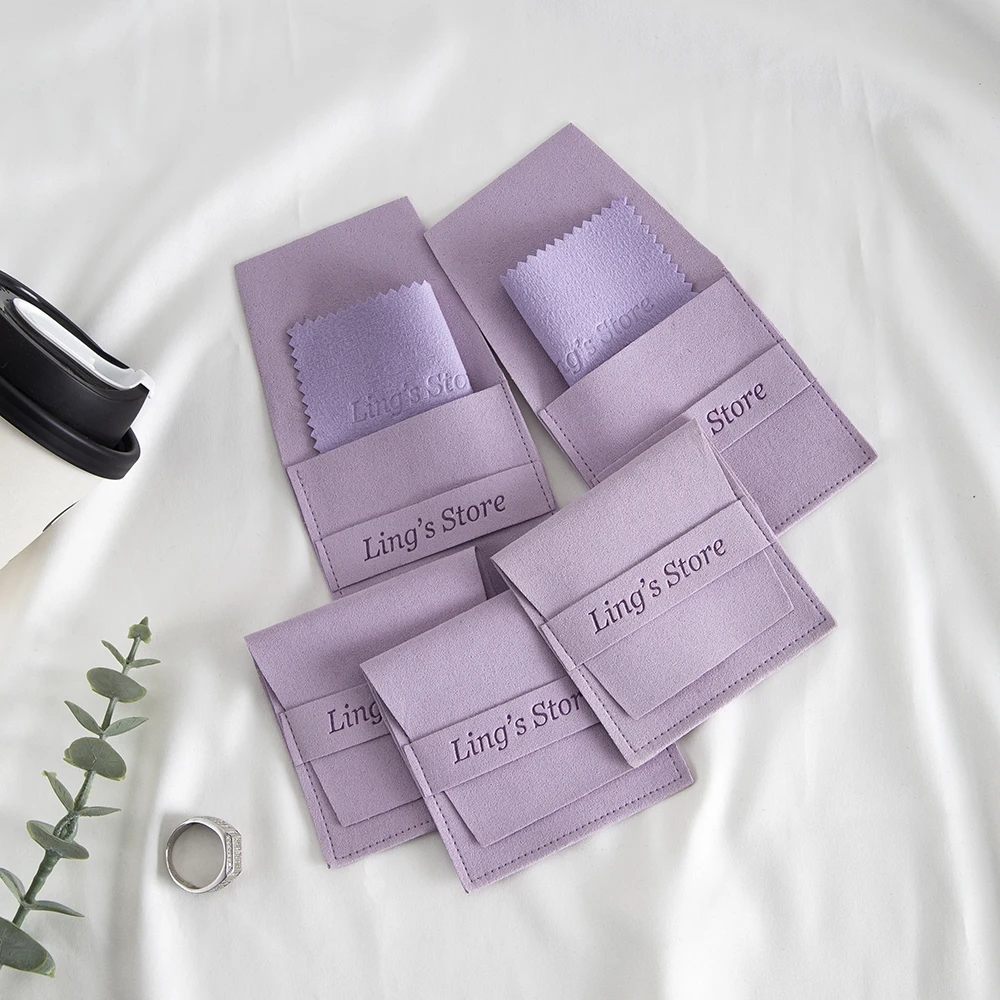 

24/50/100Set Microfiber Jewelry Pouch with Band 8 x 8cm Cute Packaging Luxury Small Bag With 8x8cm Silver Polishing Cloth