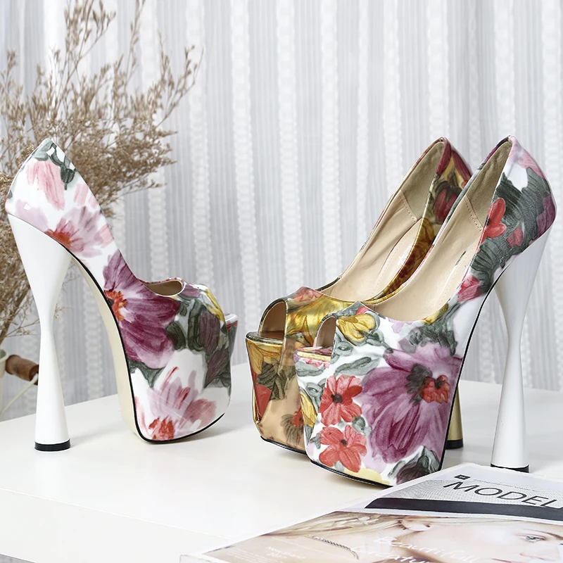 

SDTRFT туфли-лодочки унисекс на платформе в стиле ретро, туфли на шпильке с открытым носком, толстые туфли на высоком каблуке 19 см, женские туфли для трансвеститов с принтом, Zapatos Mujer