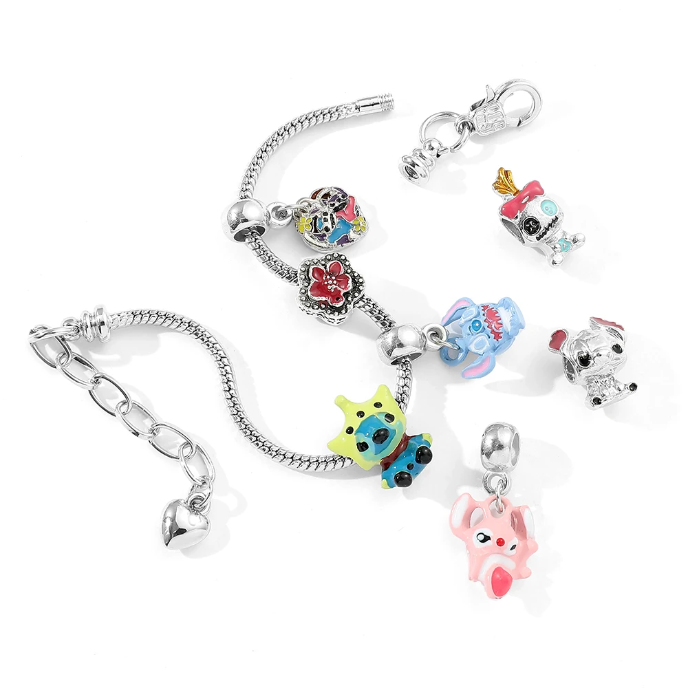 Disney-pulsera de Anime Lilo & Stitch DIY, figura de dibujos animados, abalorio de esmalte de puntada, pulsera de cuentas de moda, regalos de joyería para novias