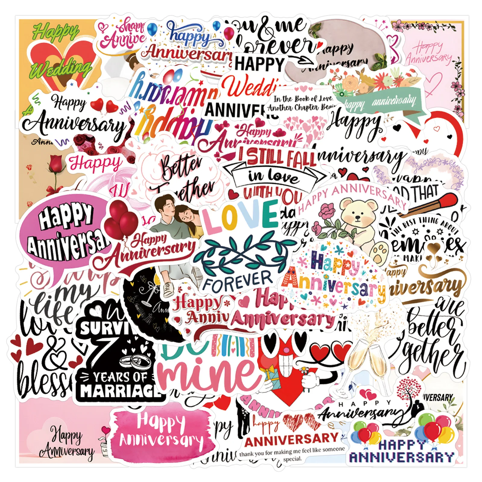 

10/30/50PCS Anniversary Stickers English Phrases Creativity Sticker Diary Luggage Laptop Phone Bike Skateboard Graffiti Decals