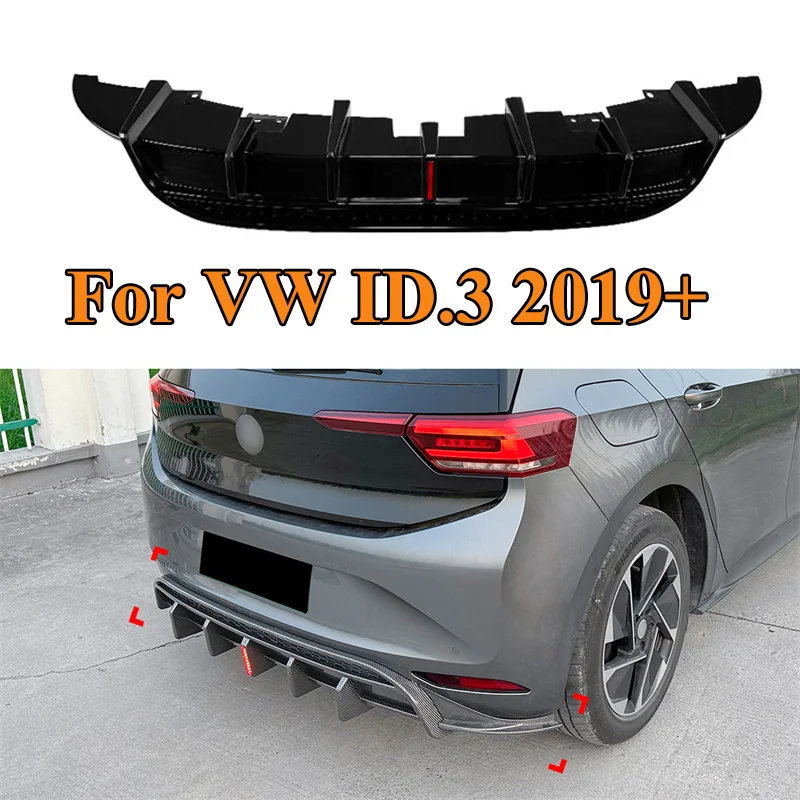 

For VW ID.3 2019 + 2020 2021 W/ Light Glossy Car Rear Bumper Diffuser Lip Cover Tail Spoiler Skid under Deflector Guard