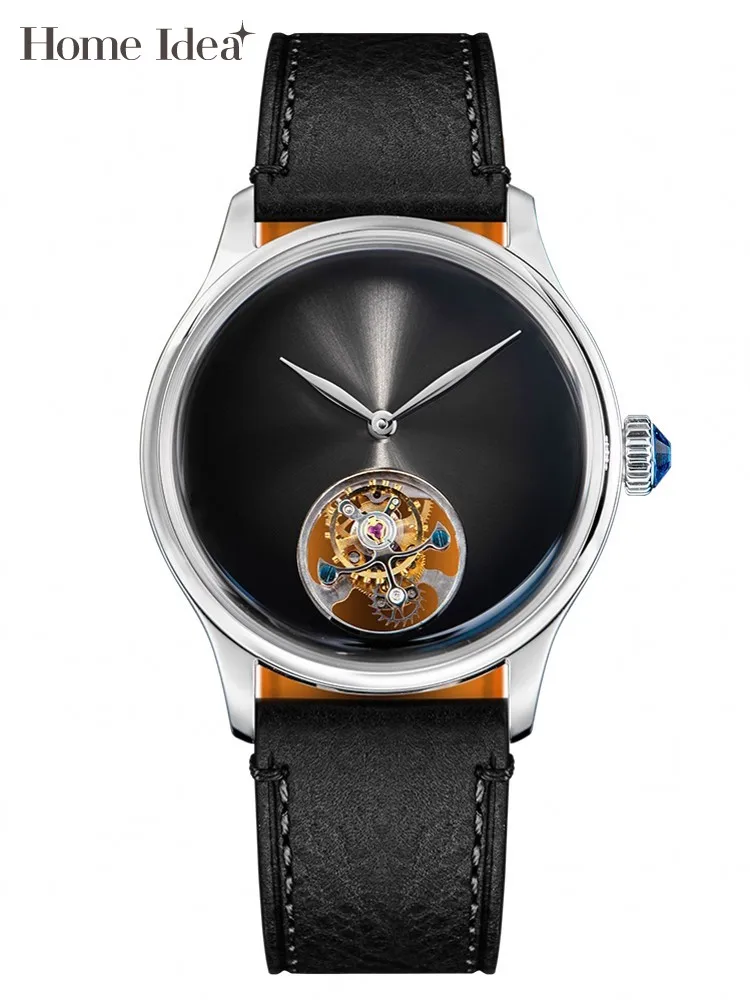 

Мужские дизайнерские автоматические механические часы с турбийоном, деловые повседневные, с ремешком из натуральной кожи и корпусом из нержавеющей стали