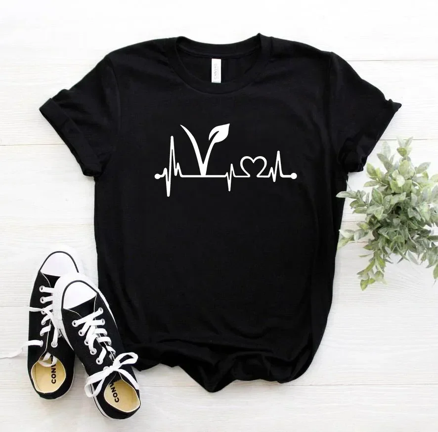 Vegetarian vegan Heartbeat Lifeline Women Tshirt Funny t Shirt For Lady Girl Top Tee Hipster vintage clothes women t shirt 2024