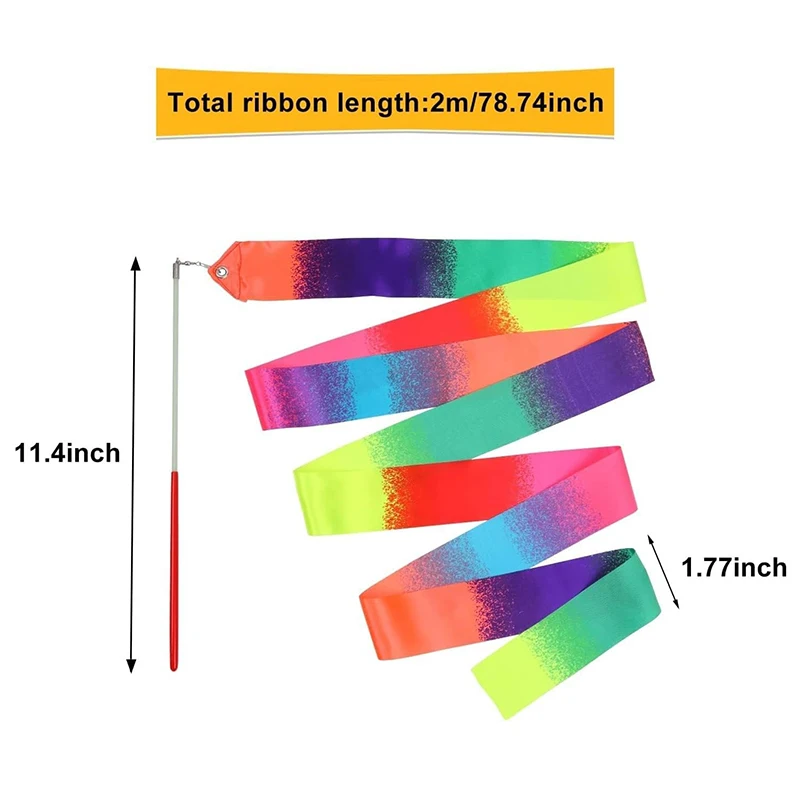 1/10/20PCS 2M Colorful Gym Dance Ribbons Dancing Wands Rhythmic Gymnastics Equipment Stick Ballet Streamer Twirling Rod for Kids