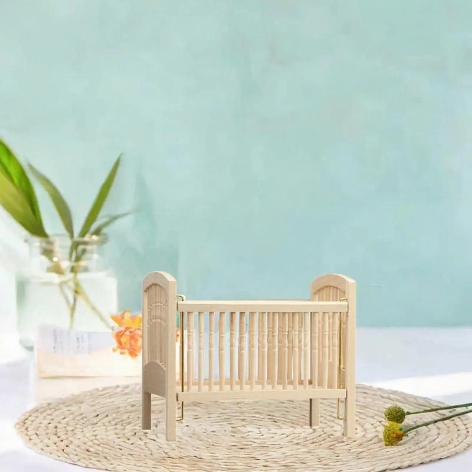 1/12 Baby Doll Cradle Wooden Baby Doll Crib for Dolls Girls Dollhouse Room