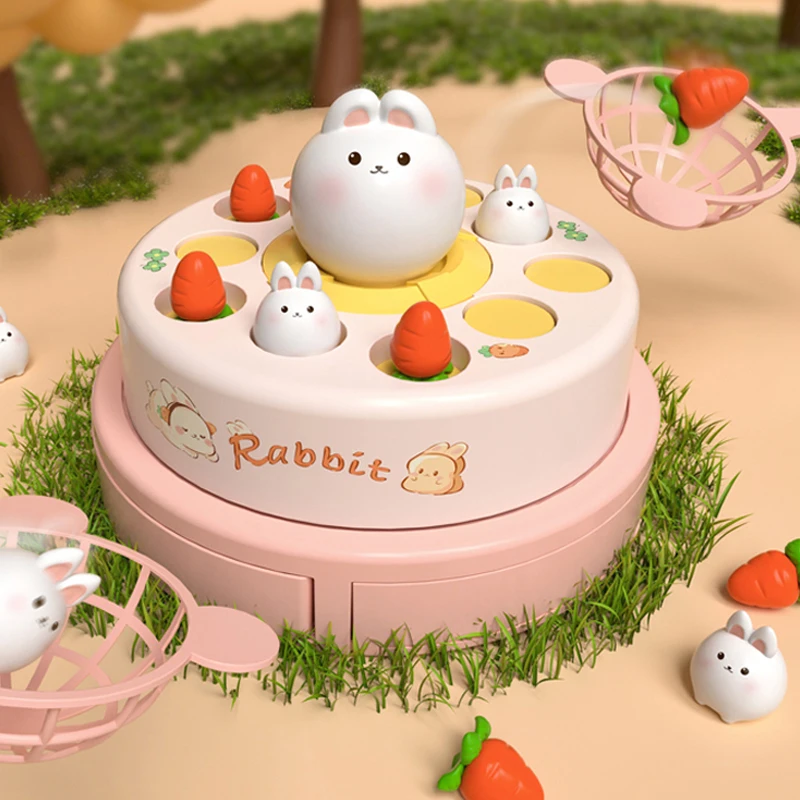 لعبة طفل مونتيسوري إطلاق الأرنب الكرتون تحلق الأرنب الجزرة اصطياد لعبة تطوير التفاعل الحسي لعبة ألغاز لعبة الهدايا