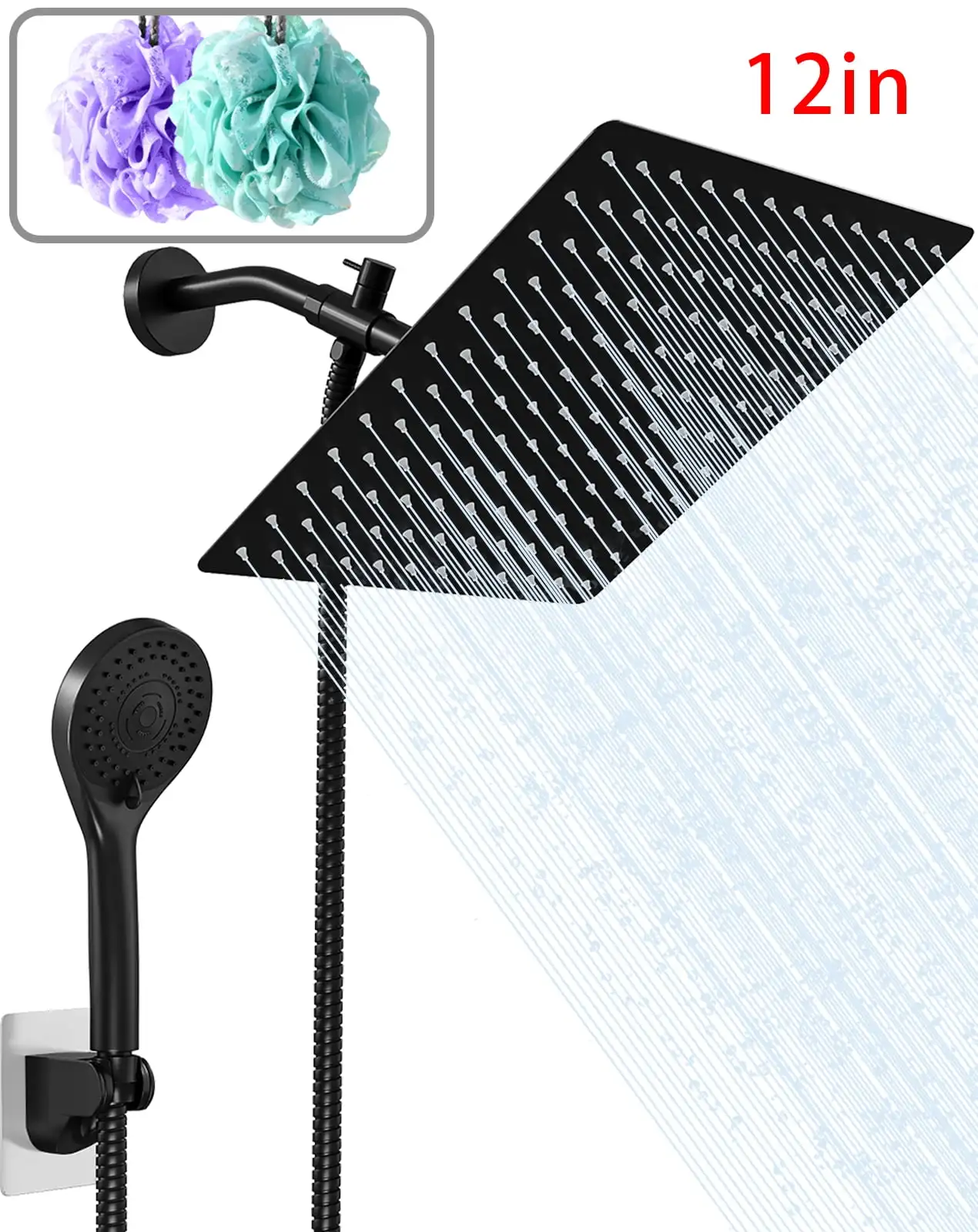 

Shower Head High Pressure Rainfall/Handheld Shower Combo Anti-leak Shower Head with Holder, Height/Angle Adjustable