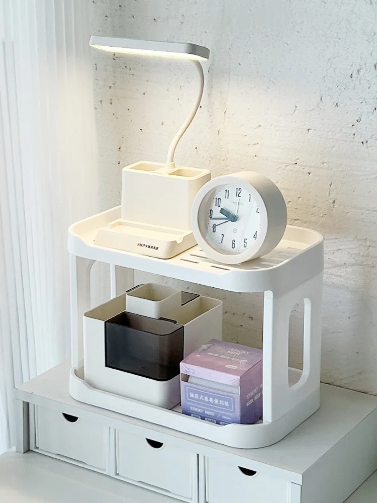 

Minimalist Double Layer Cosmetic Storage Rack Desk Organizer Office Shelf Dormitory Bedroom Small Size Storage Rack