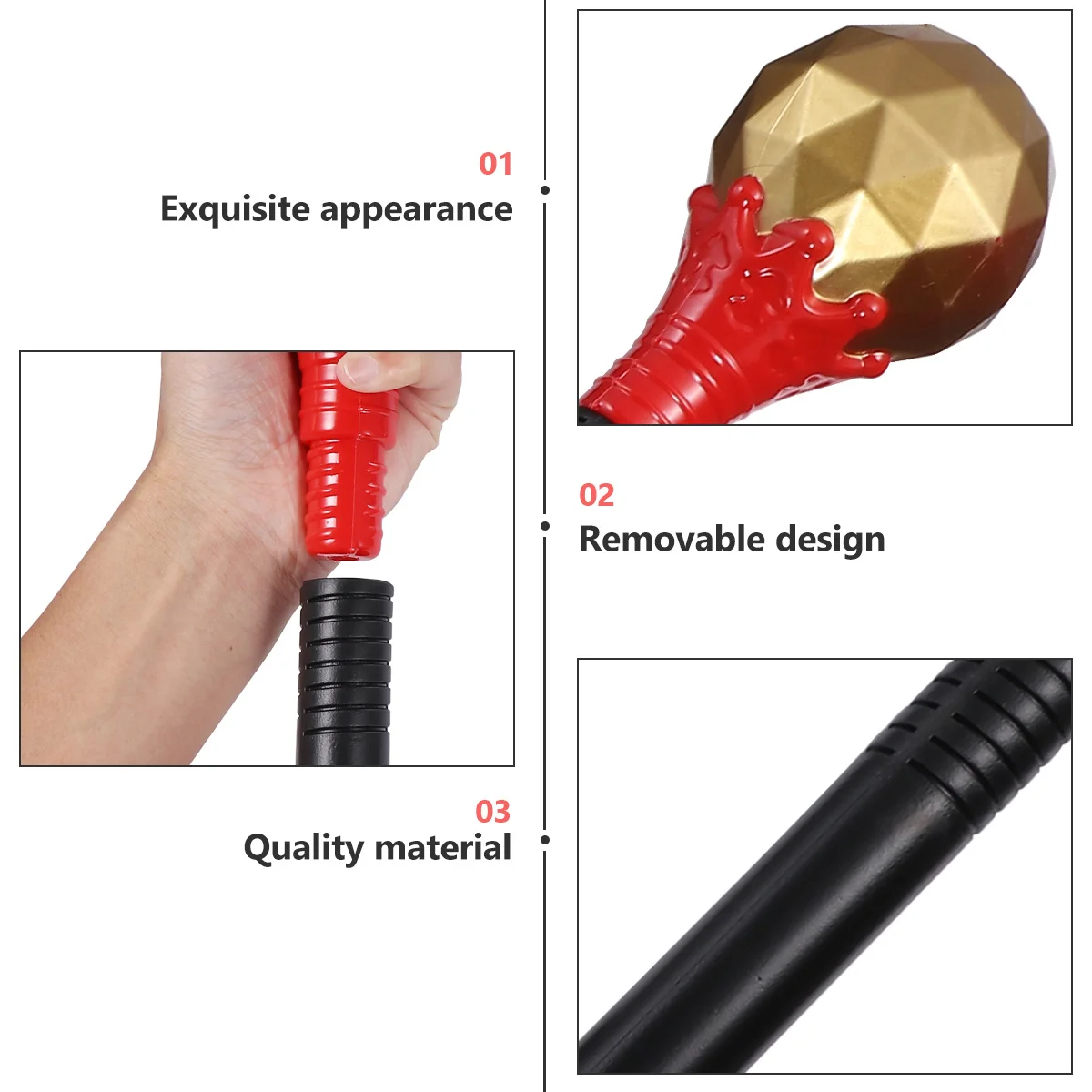 

2Pcs Halloween Scepter Party King Hand Stick Kit Cosplay Wands Ornaments Durable Plastic Funny Round Head Wand for Decor Stage
