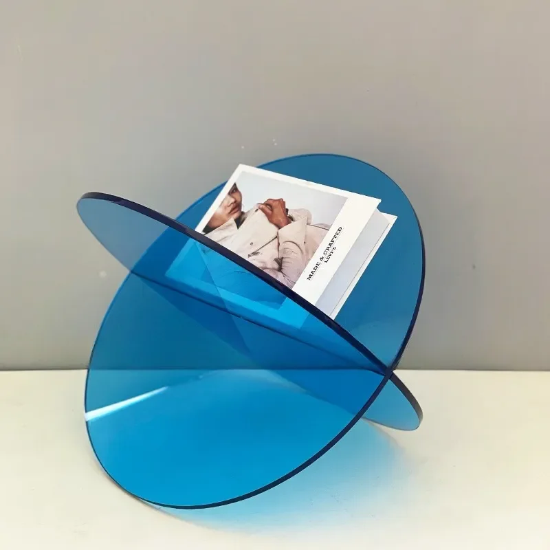 Modern Blue Planet Acrylic Bookshelf Nordic Style Display Stand for Living Room Decor Luxury Magazine Rack Home Ornament