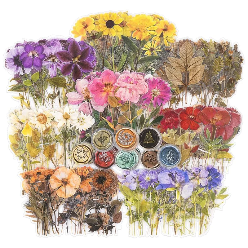 REST Pressed Flower Theme Stickers Set (320 Pieces) Dried Flowers Resin Stickers Decals Floral Botanical Journaling Stickers