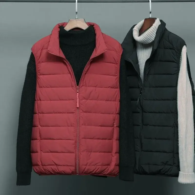 

Men's Thermal Down Vest Short Sleeve Lightweight Stand Collar Warm Winter Clothing for Large Sizes
