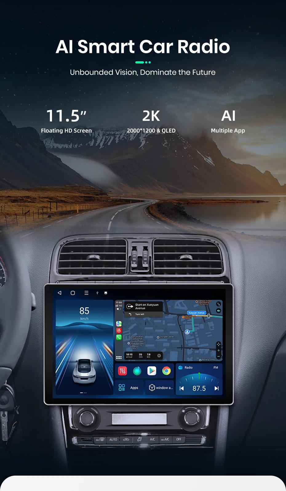 Junsun x7 Serie 11.5 "2k kabelloses Carplay Android Auto Autoradio für vw Volkswagen Polo 5 Limousine 2014-2018 Multimedia Autoradio – Detail 2