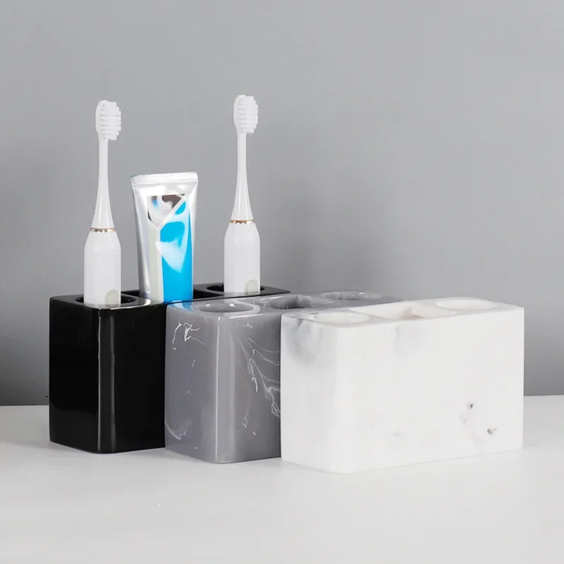 1pc Creative Marble Pattern Resin Multifunction Electric Toothbrush Rack Toothpaste Holder Bathroom Cleaning Brush Storage Box