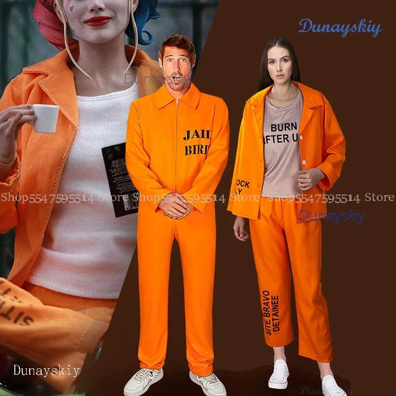 Halloween Funny Unisex Jail Costumes Uniforms Costume Men Women Couple Prisoner Cosplay Party Suit RolePlaying Jumpsuit Onesie