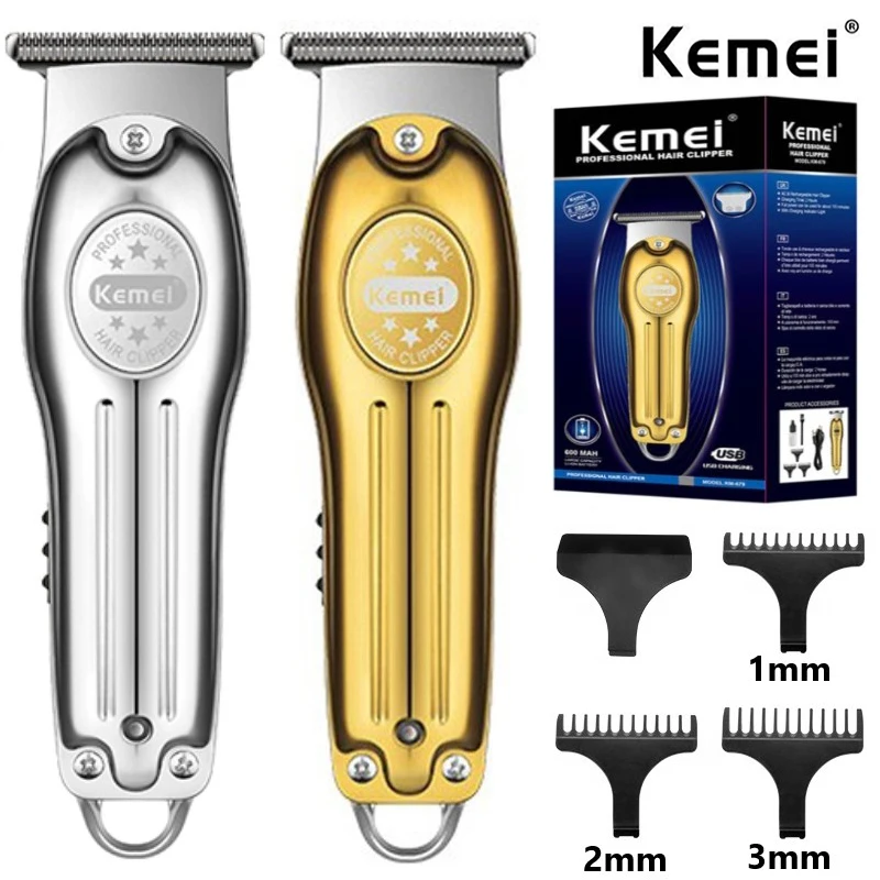 

Kemei Professional Hair Trimmer Gold Clipper Men Rechargeable Barber Cordless Hair Cutting Machine Men 0mm Bareheaded T-blade