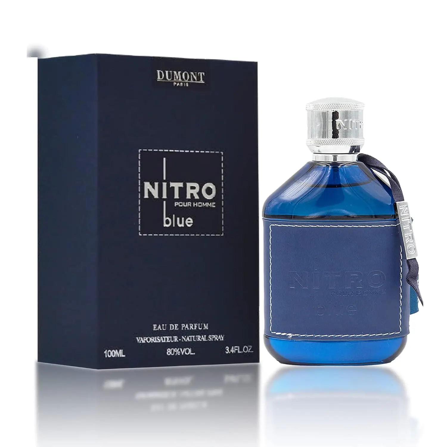 Perfume Nitro Blue Dumont para Hombre, EDP, 100 ml, Aroma Cítrico Marino Fresco, Colonia, Botella de Vidrio Azul, Tapa Plateada, Caja de Regalo Negra de Lujo, Uso Diario, Verano, Negocios