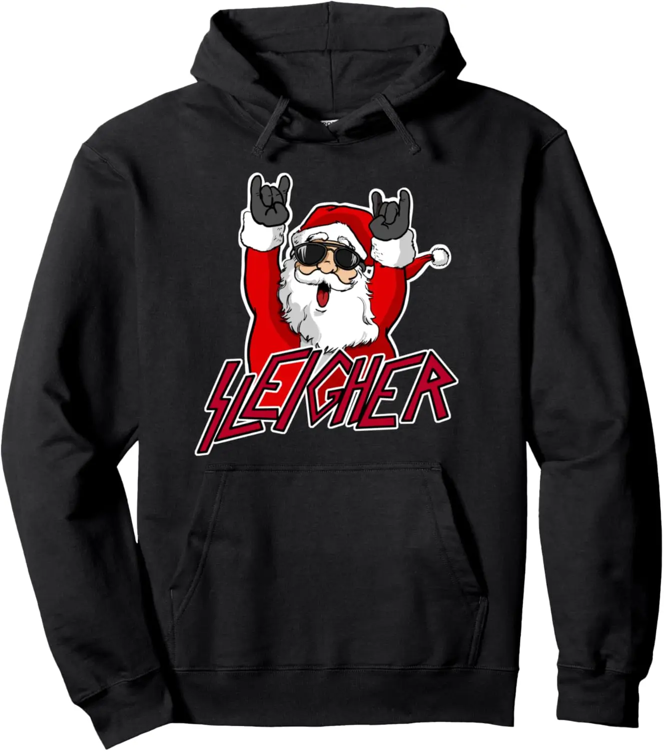 Sleigher Santa Claus Metal Christmas Funny Hail Santa Pullover Hoodie Customizable Sweatshirt Women Men Clothing Funny Hoodie