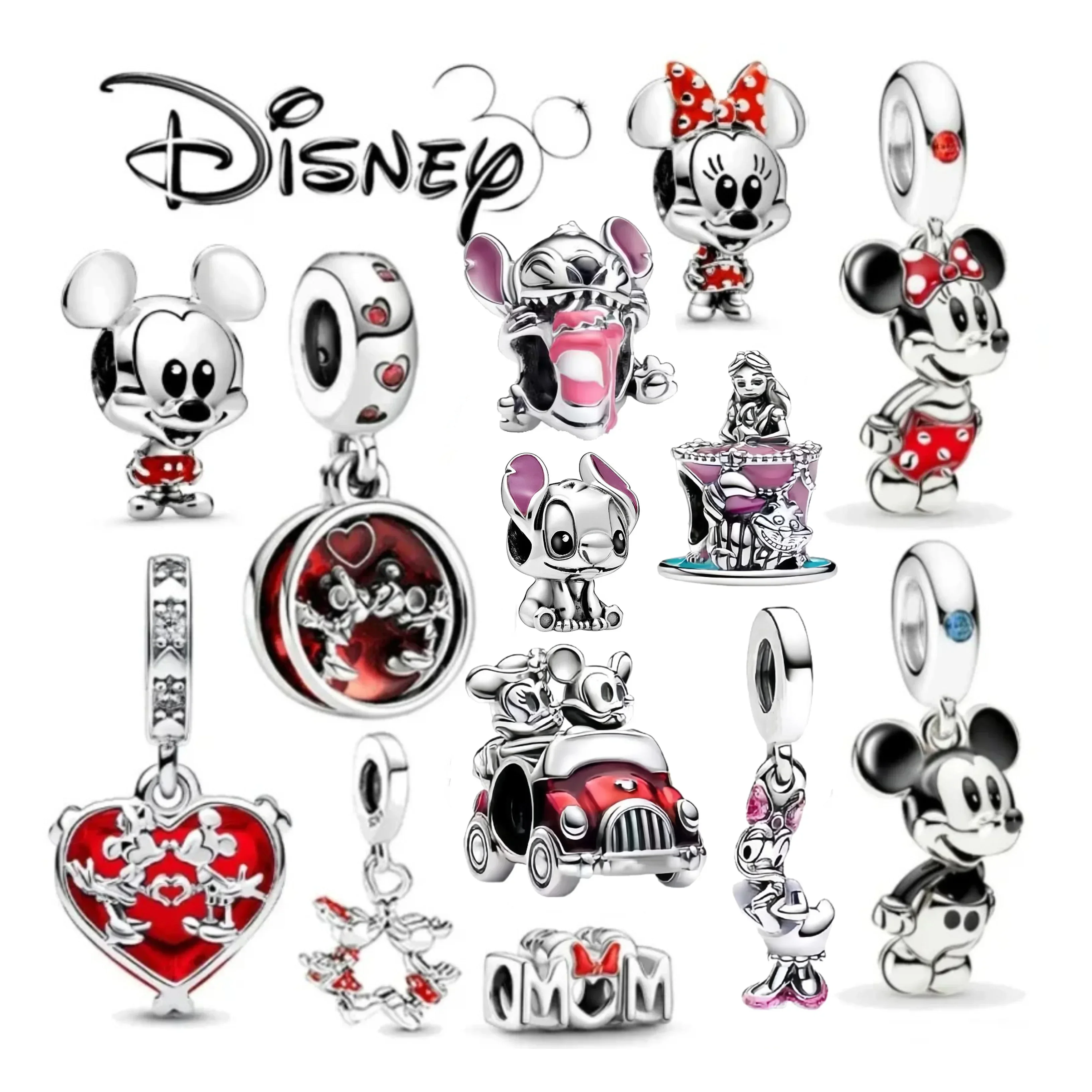 Disney 925 Silver Mickey Mouse Minnie Bow Collection Beads Stitch Birthday Charms Fit Pandora Bracelets, Jewelry, Women's Gifts